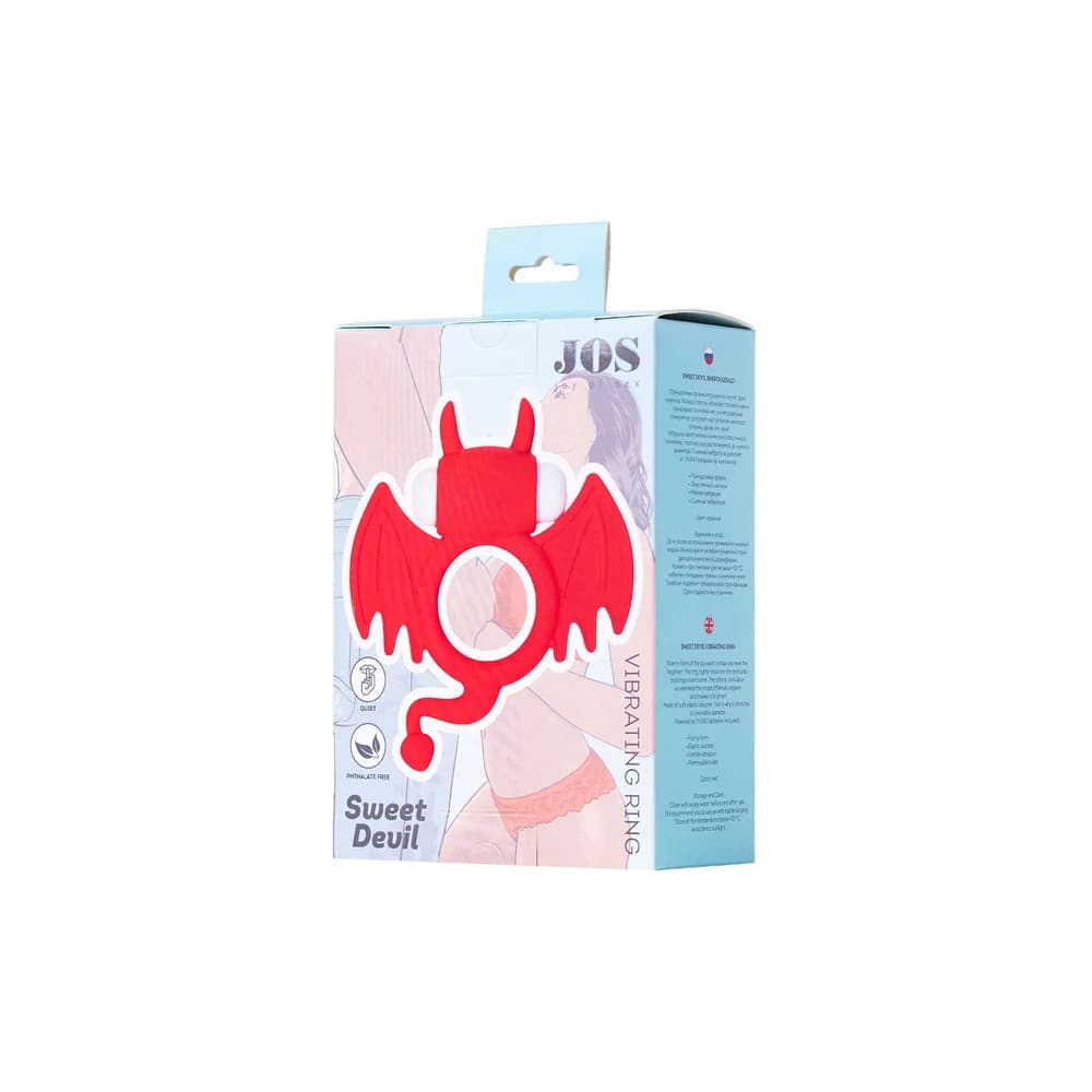 Jos Sweet Devil Titreşimli ve Klitoral Uyarıcılı Kırmızı Silikon Penis Halkası 8.5 cm thumbnail 6