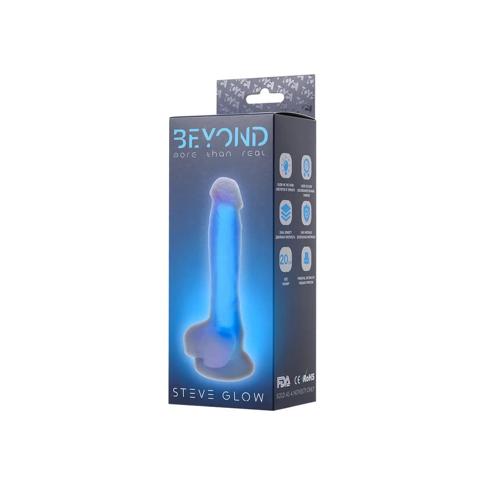 Beyond by Toyfa Steve Glow Gece Parlayan Şeffaf Silikon Gerçekçi Dildo 20 cm thumbnail 7