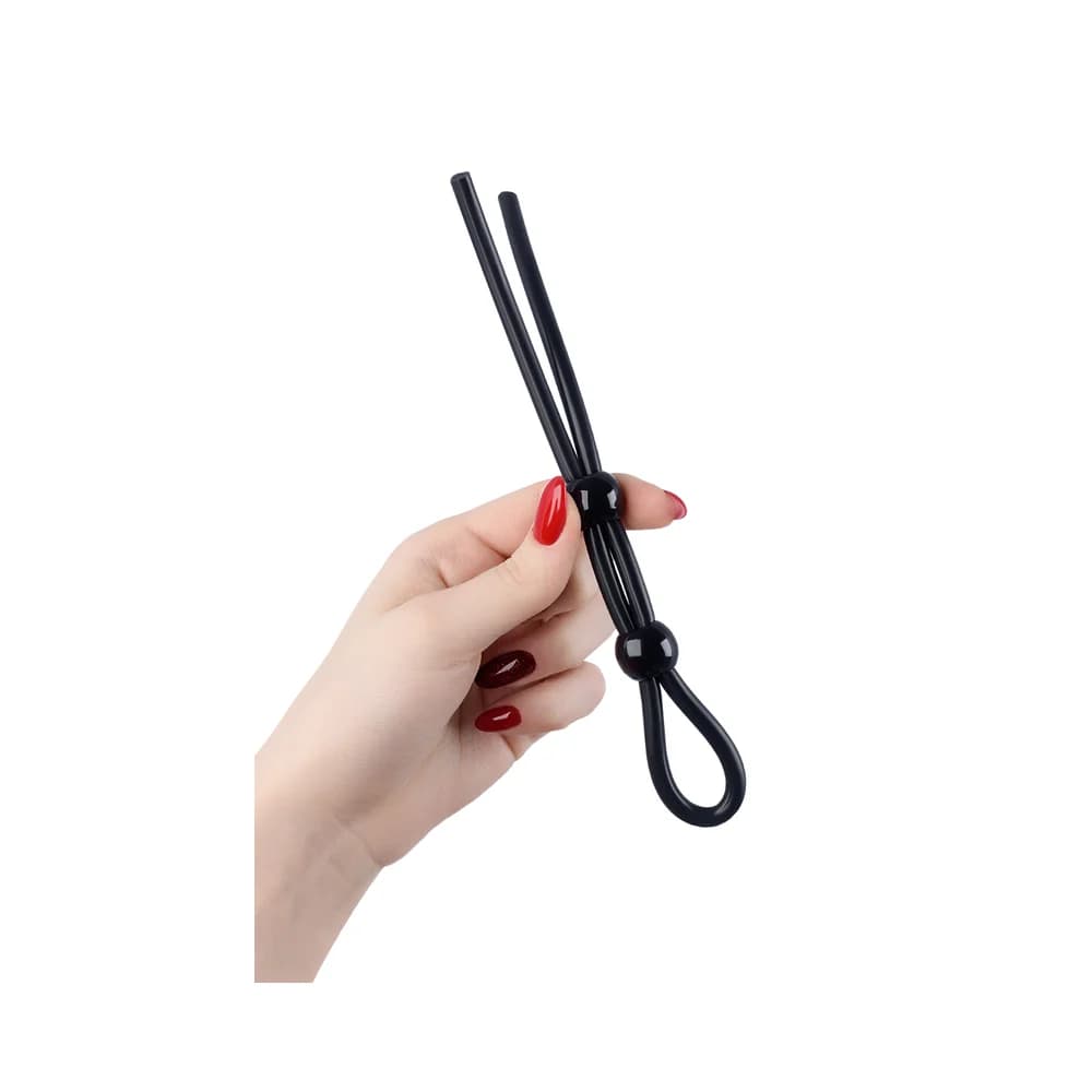 A-Toys by TOYFA Çift Boncuklu Ayarlanabilir Siyah Silikon Penis Kementi ve Halkası 19.5 cm thumbnail 3