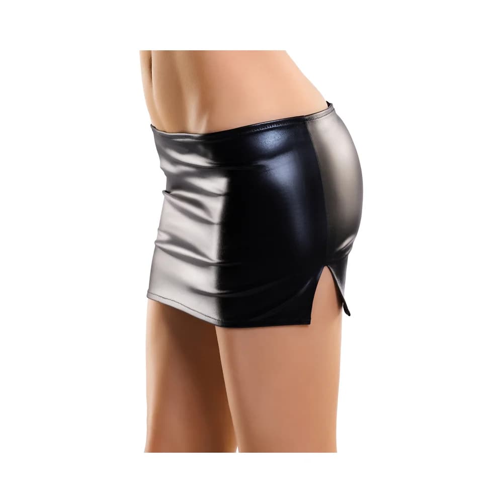 Erolanta Glossy Camren Wetlook Siyah Deri Mini Etek XL thumbnail 2