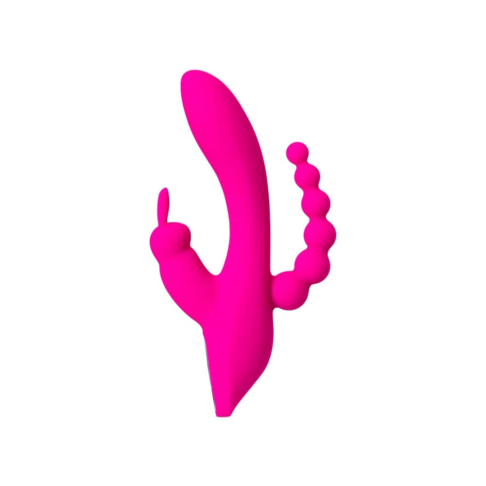 Jos Spanky Üçlü Etkili Silikon Pembe Vibratör 21 cm thumbnail 3