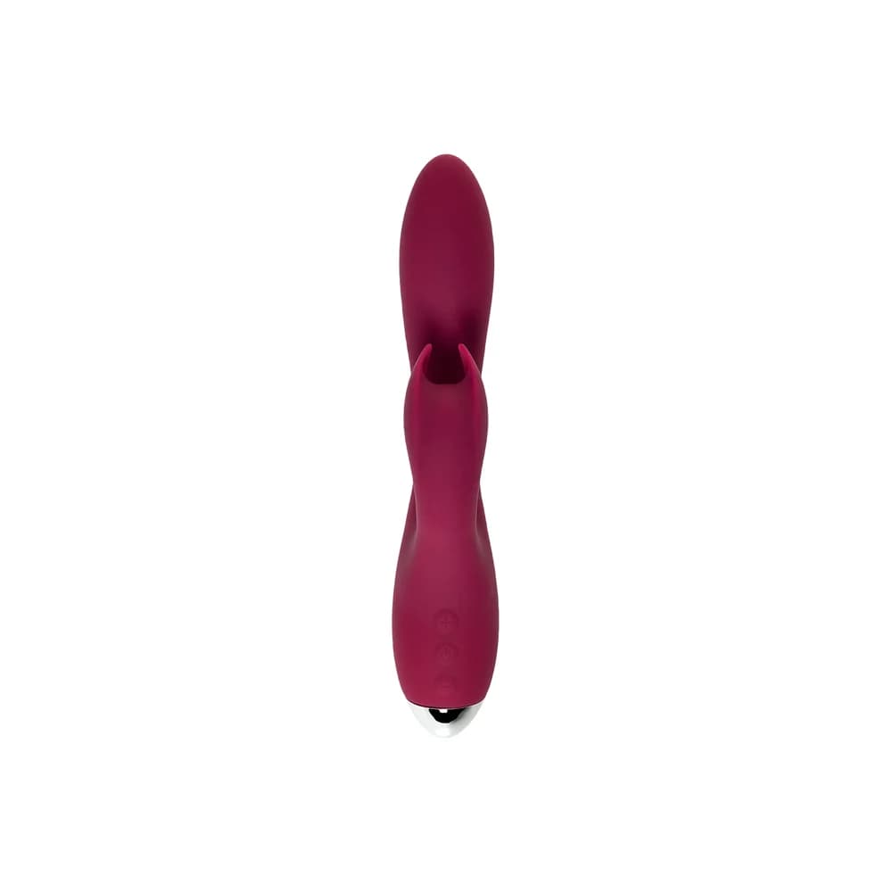 L'Eroina Mion Çift Motorlu Klitoral Uyarıcılı Silikon Vibratör Bordo 22 cm thumbnail 4