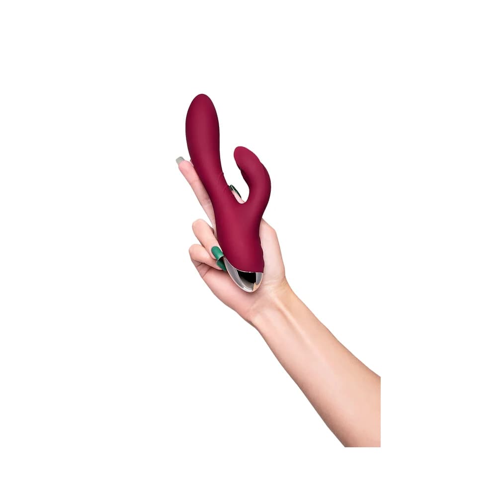 L'Eroina Mion Çift Motorlu Klitoral Uyarıcılı Silikon Vibratör Bordo 22 cm thumbnail 5