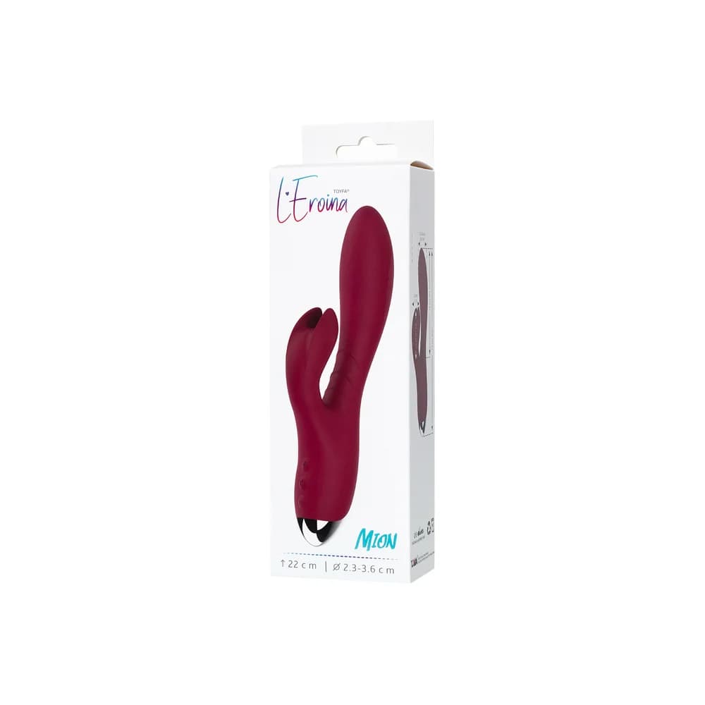 L'Eroina Mion Çift Motorlu Klitoral Uyarıcılı Silikon Vibratör Bordo 22 cm thumbnail 6