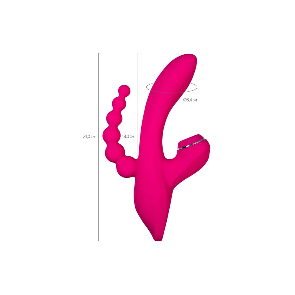 Jos Tripling 3'ü 1 Arada Silikon Vibratör ve Vakumlu Klitoral Uyarıcı Pembe 21 cm thumbnail 5