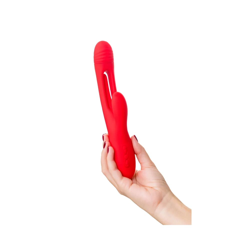 Jos Patti Kırmızı Silikon 24 cm Hareketli Dilli Klitoral Uyarıcılı Vibratör thumbnail 7