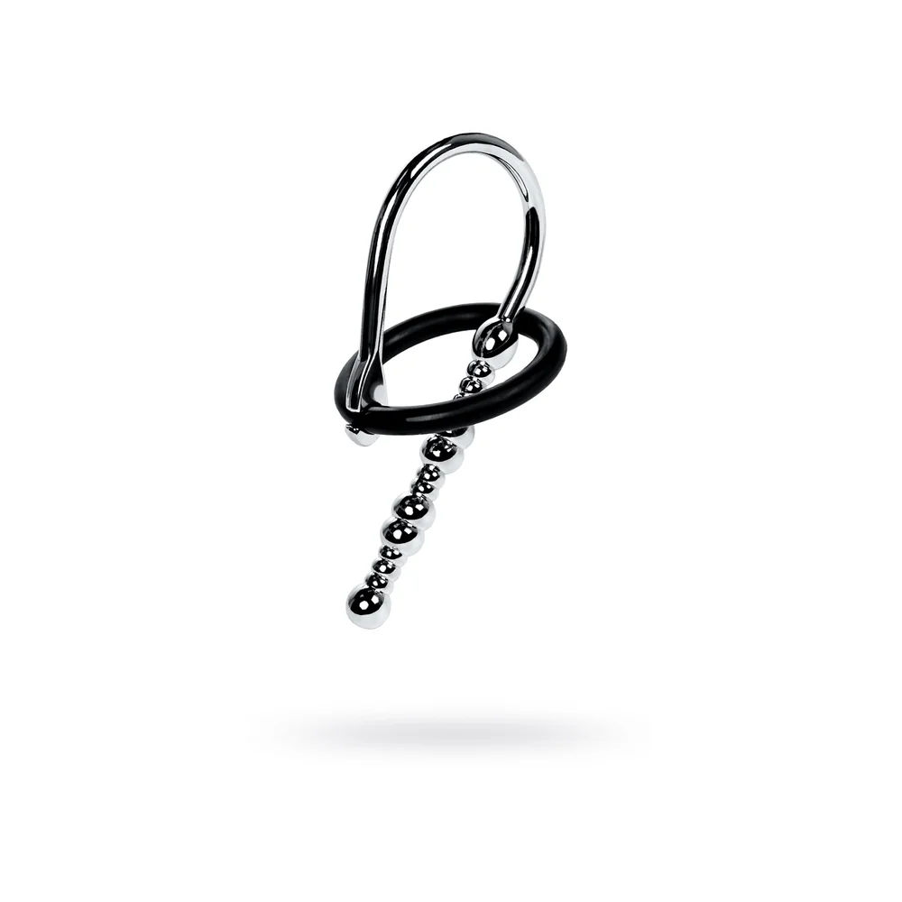 Metal by TOYFA Gümüş Metal Üretral Tak-Boncuklar ve Yumuşak Kilitleme Halkalı Fetiş Ekipmanı